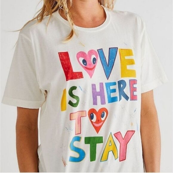 NWOT Free People Midnight Rider Love Is Here To Stay Graphic Tee in White XS - Picture 1 of 9